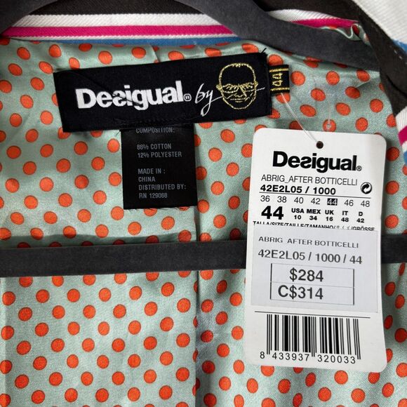 Desigual Coat Rare Botticelli Size 44 NWT Cotton Blend Striped 42E2L05 - Picture 5 of 10